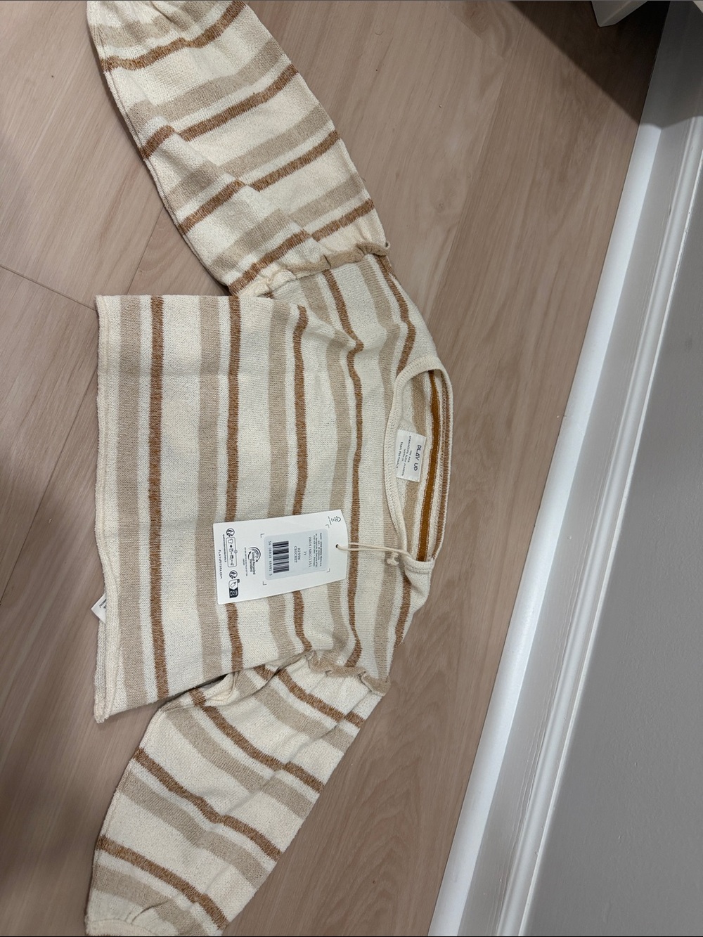 Play Up Kids Cream and Tan Striped Lightweight Sweater Top